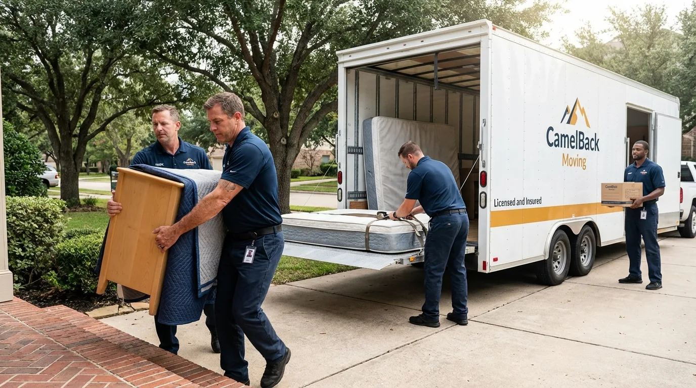 Crew loading residential truck for cross-state move from Easton, ME
